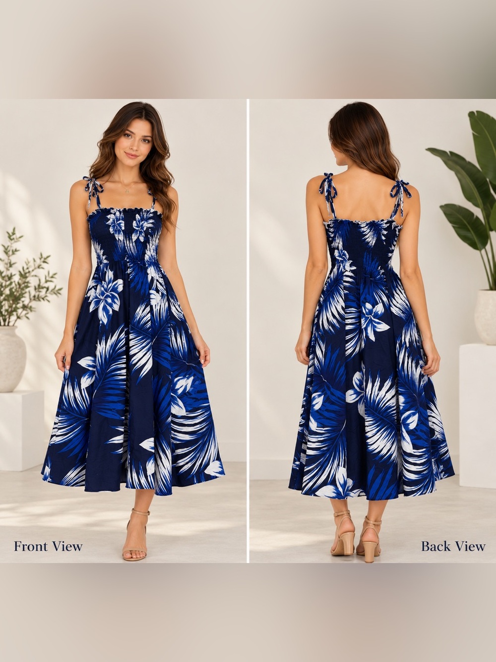 Favant  Hawaii Blue White Tropical Floral Sundress One Size
